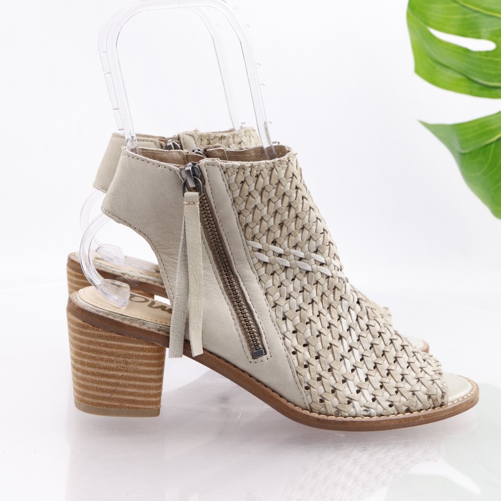 Sam Edelman Cooper Sandals Shoe Womens Size 8.5 Beige Leather Slingback Heel Zip